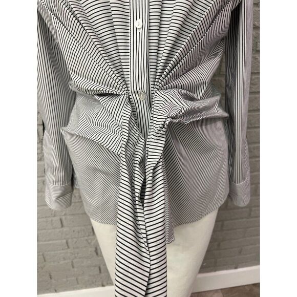 Worthington Women Black White Striped Long Sleeve Front Tie Shirt Size M - Picture 5 of 9
